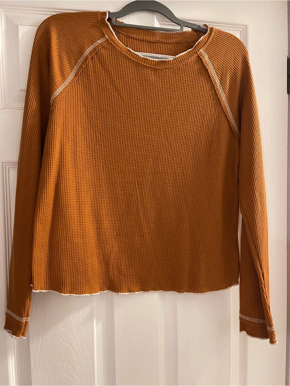 ASVIVID Women's Rust Color Waffle Knit Long-Sleeve Tee